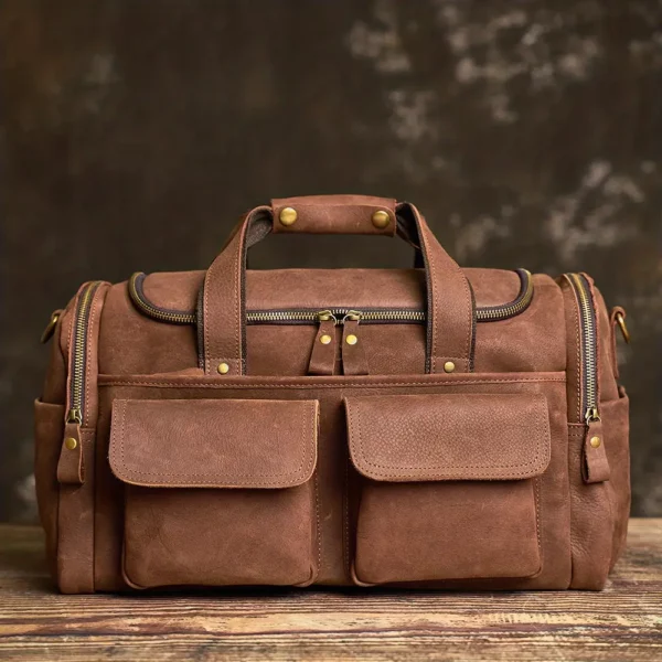 Sac week-end femme en cuir souple – grand sac de voyage avec poches zippées