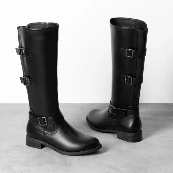 Bottes femme à talon bas avec zip latéral – style équestre rétro dépliable
