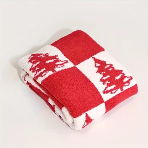 Plaid de Noël en polyester motif sapin – doux, lavable et déco festive