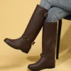 Bottes cavalières femme en cuir PU avec boucle et talon bas – confort moto