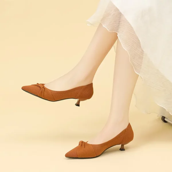 Escarpins mariage femme à petit talon – bout pointu avec nœud élégant