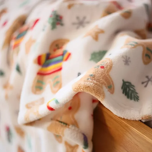 Plaid de Noël en flanelle douce – motif pain d'épice chaleureux et festif