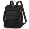 Sac à dos femme élégant en cuir synthétique avec compartiment ordinateur et pompon