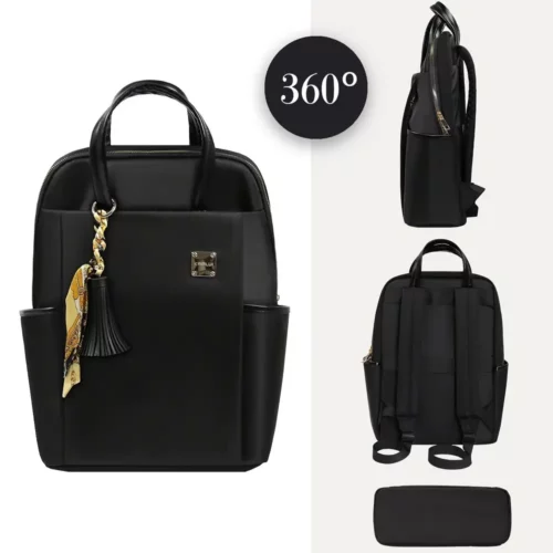 Sac à dos femme en nylon noir – style élégant avec compartiment ordinateur