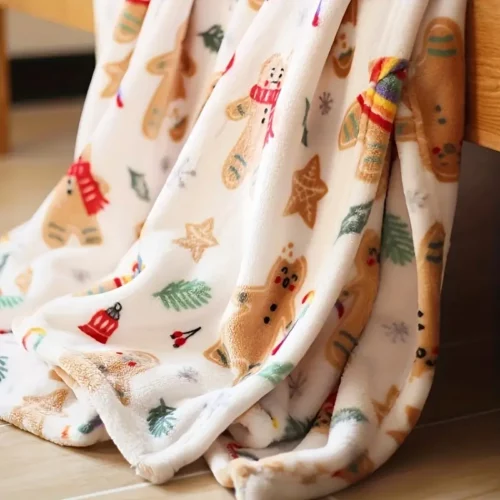 Plaid de Noël en flanelle douce – motif pain d'épice chaleureux et festif
