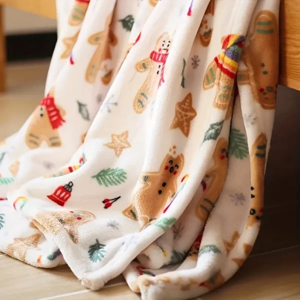 Plaid de Noël en flanelle douce – motif pain d'épice chaleureux et festif