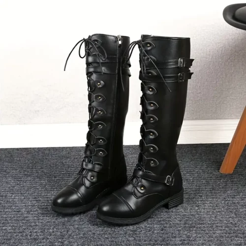 Bottes cavalières femme en cuir – bout rond, talon bas et zip latéral