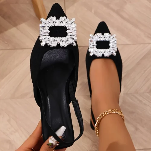 Sandales à petit talon pour mariage femme – bout pointu et strass élégants