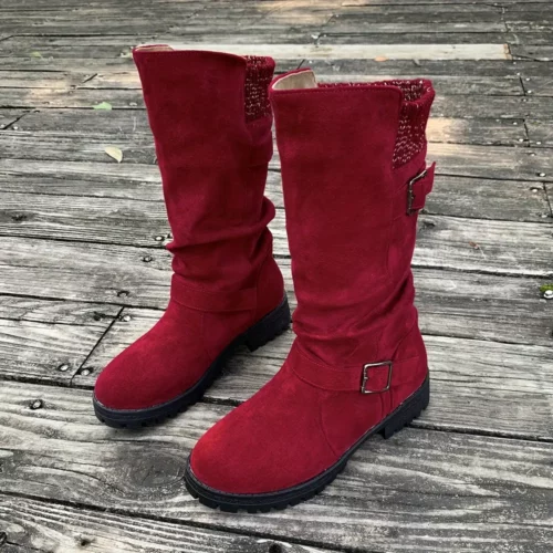 Bottes western femme à talon épais – design froncé été 2025, bout rond confort