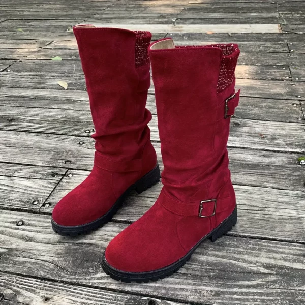 Bottes western femme à talon épais – design froncé été 2025, bout rond confort