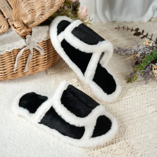 Chaussons femme en fausse fourrure douce – intérieur molletonné et semelle antidérapante