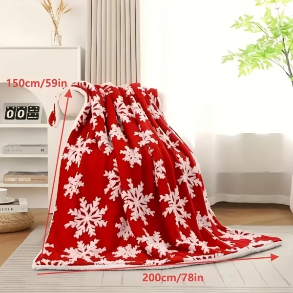 Plaid polaire de Noël rouge avec flocons – couverture douce et festive