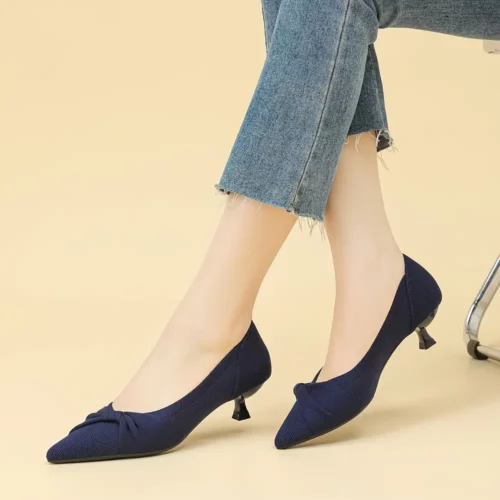 Escarpins mariage femme à petit talon – bout pointu avec nœud élégant