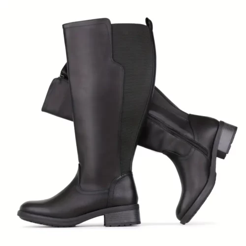 Bottes femme à tige haute en simili cuir extensible – confort mollets larges