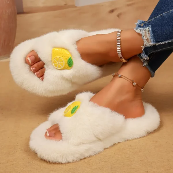 Chaussons femme en fausse fourrure avec semelle antidérapante et intérieur doux