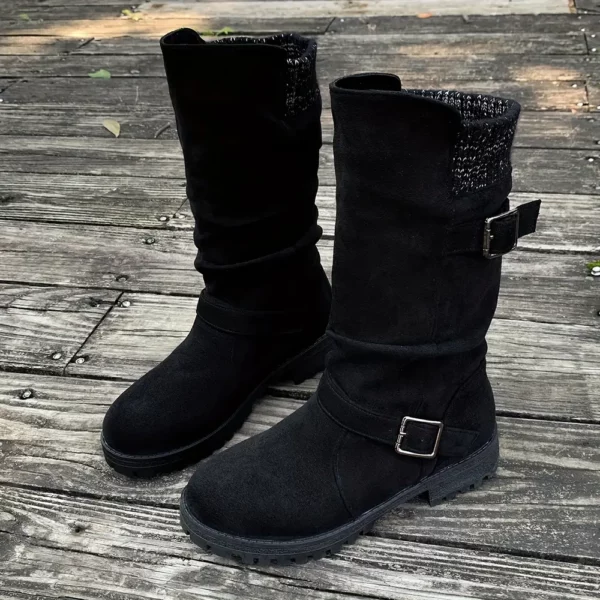Bottes western femme à talon épais – design froncé été 2025, bout rond confort
