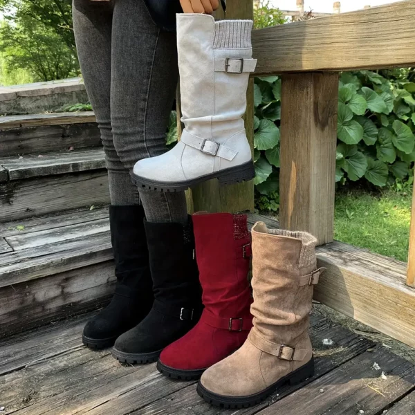 Bottes western femme à talon épais – design froncé été 2025, bout rond confort