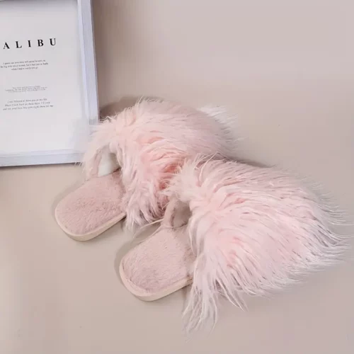 Chaussons femme en fausse fourrure peluche – intérieur chaud et confort moelleux
