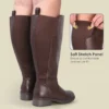 Bottes femme à tige haute en simili cuir extensible – confort mollets larges