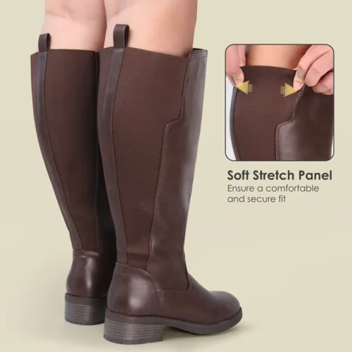 Bottes femme à tige haute en simili cuir extensible – confort mollets larges