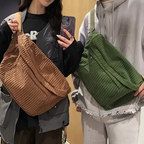 Sac banane femme en velours côtelé – bandoulière tendance grande capacité