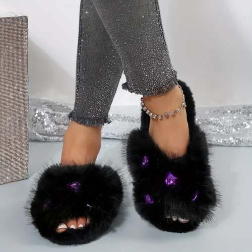 Chaussons femme en fausse fourrure – intérieur chaud et semelle antidérapante