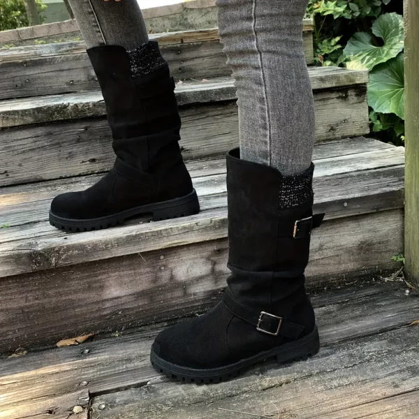 Bottes western femme à talon épais – design froncé été 2025, bout rond confort