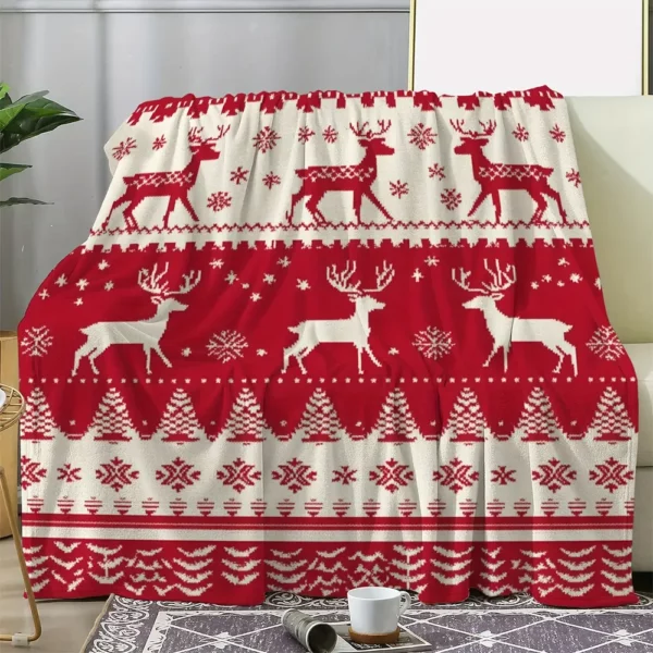 Plaid de Noël en flanelle douce à motif renne rouge et blanc – ambiance festive