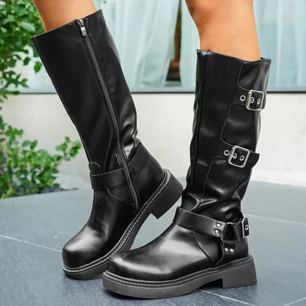 Bottes femme à talon épais avec boucle latérale – semelle antidérapante PU