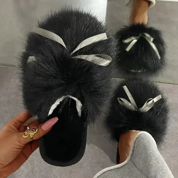 Chaussons femme en fausse fourrure hiver – intérieur chaud et semelle antidérapante