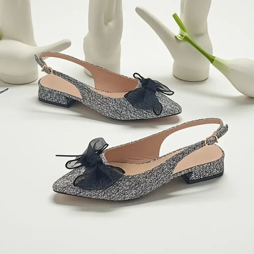Escarpins femme à talon bas et bout pointu – confort chic avec nœud élégant