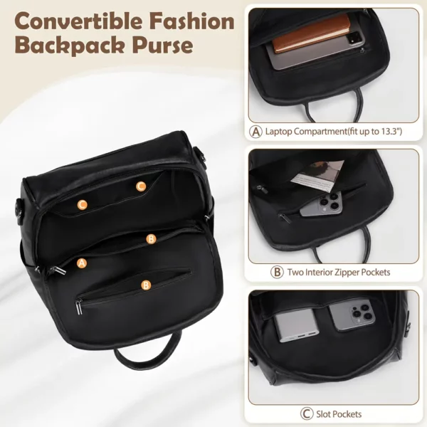 Sac à dos ordinateur femme convertible élégant imperméable style sac à main