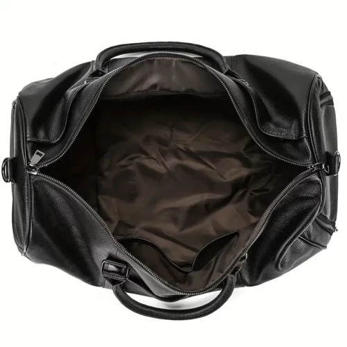Sac de voyage en cuir véritable avec compartiment chaussures – noir imperméable