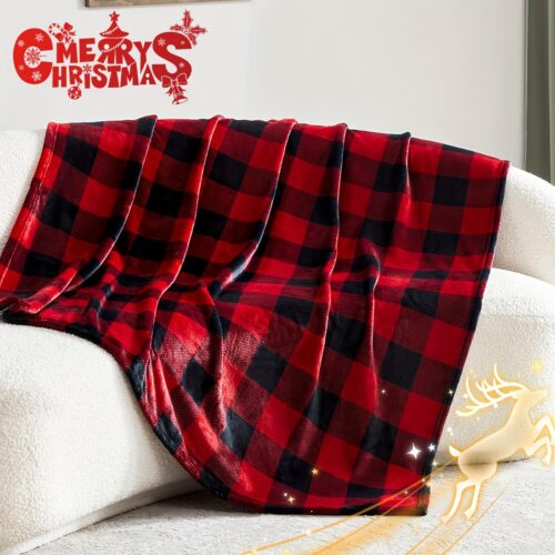 Plaid de Noël réversible en flanelle polaire – style vintage doux et chaud