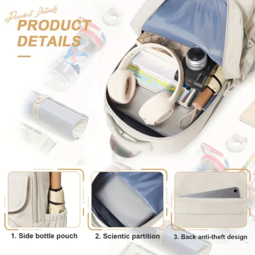 Sac à dos léger femme en nylon imperméable – style urbain et décontracté