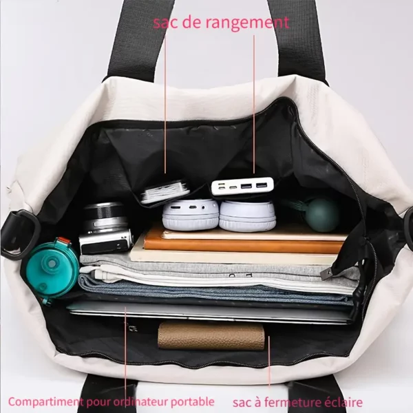 Sac week-end femme multi-compartiments – bandoulière amovible et poche PC