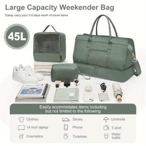 Sac week-end femme en nylon avec compartiments séparés – idéal sport et voyage