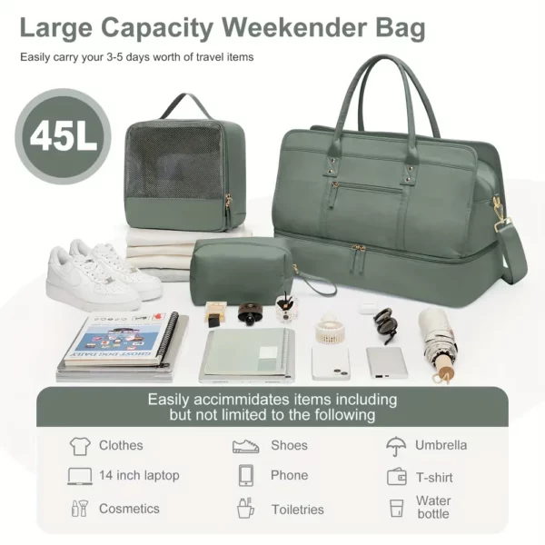 Sac week-end femme en nylon avec compartiments séparés – idéal sport et voyage