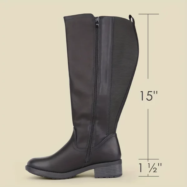 Bottes femme à tige haute en simili cuir extensible – confort mollets larges