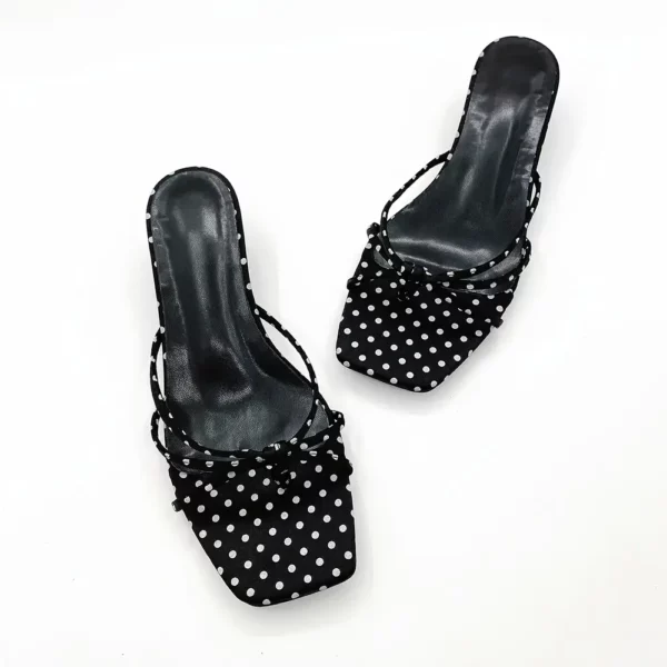 Sandales à petit talon femme – mule élégante à pois bout carré confortable