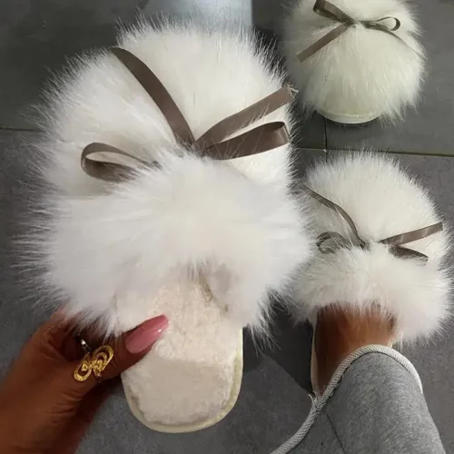 Chaussons femme en fausse fourrure hiver – intérieur chaud et semelle antidérapante